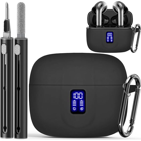 Silicone Case for TAGRY X08 Wireless Earbuds Case, Compatible with TAGRY Bluetooth Headphones True Wireless Earbuds with Keychain with Cleaning Pen - Black