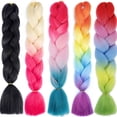 thumbnail image 4 of MISSQUEEN-Extensión de cabello trenzado sintético Jumbo para mujer, trenzas de color rosa, morado y amarillo, 24 pulgadas, 4 of 4