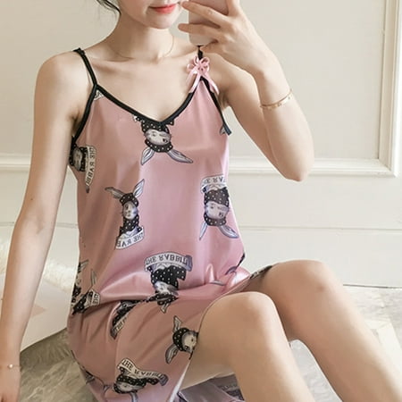

Ocuuer Summer Night Dress Women Cartoon Nightgown Cute Print Nightwear (Pink M)