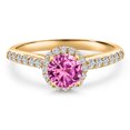 thumbnail image 3 of Gem Stone King 10K Yellow Gold Pink Created Sapphire and Lab Grown Diamond Engagement Ring for Women | 1.31 Cttw | Round 6MM | Gemstone September Birthstone | Size 6, 3 of 6