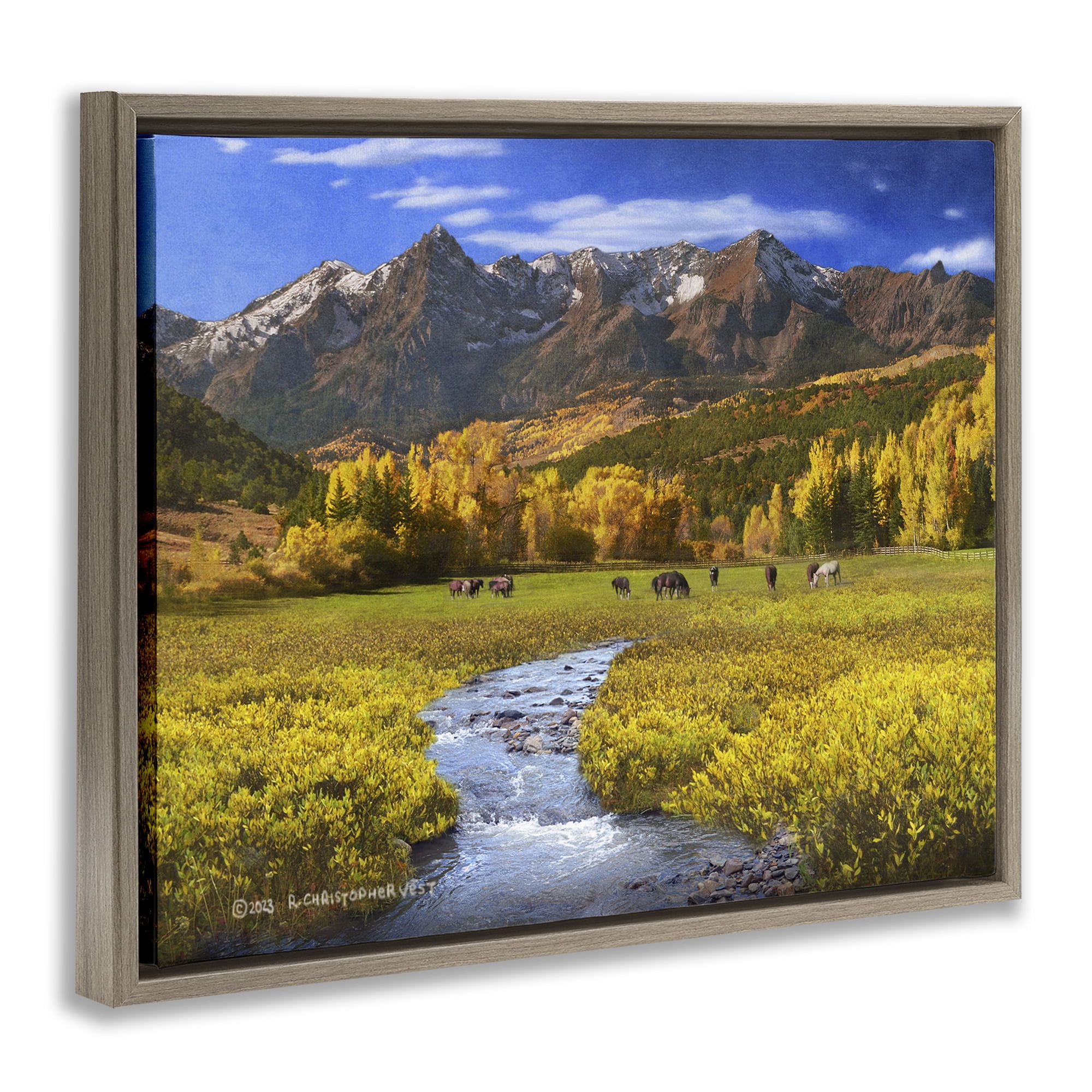Stupell Industries Horse Ranch Autumn View Landscape & Nature Photography Brown Floater Framed Canvas Art Print Wall Art, 21 x 17