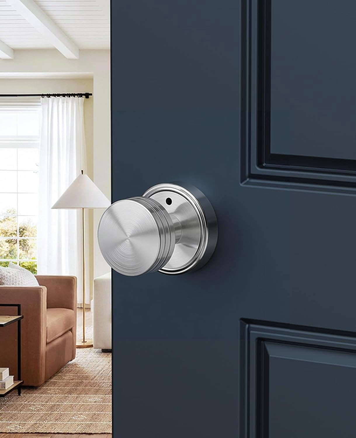 Klamerit Privacy Satin Nickel Door Knobs Heavy Duty Zinc Alloy Round Interior Door Knobs with Lock,for Bathroom & Bedroom