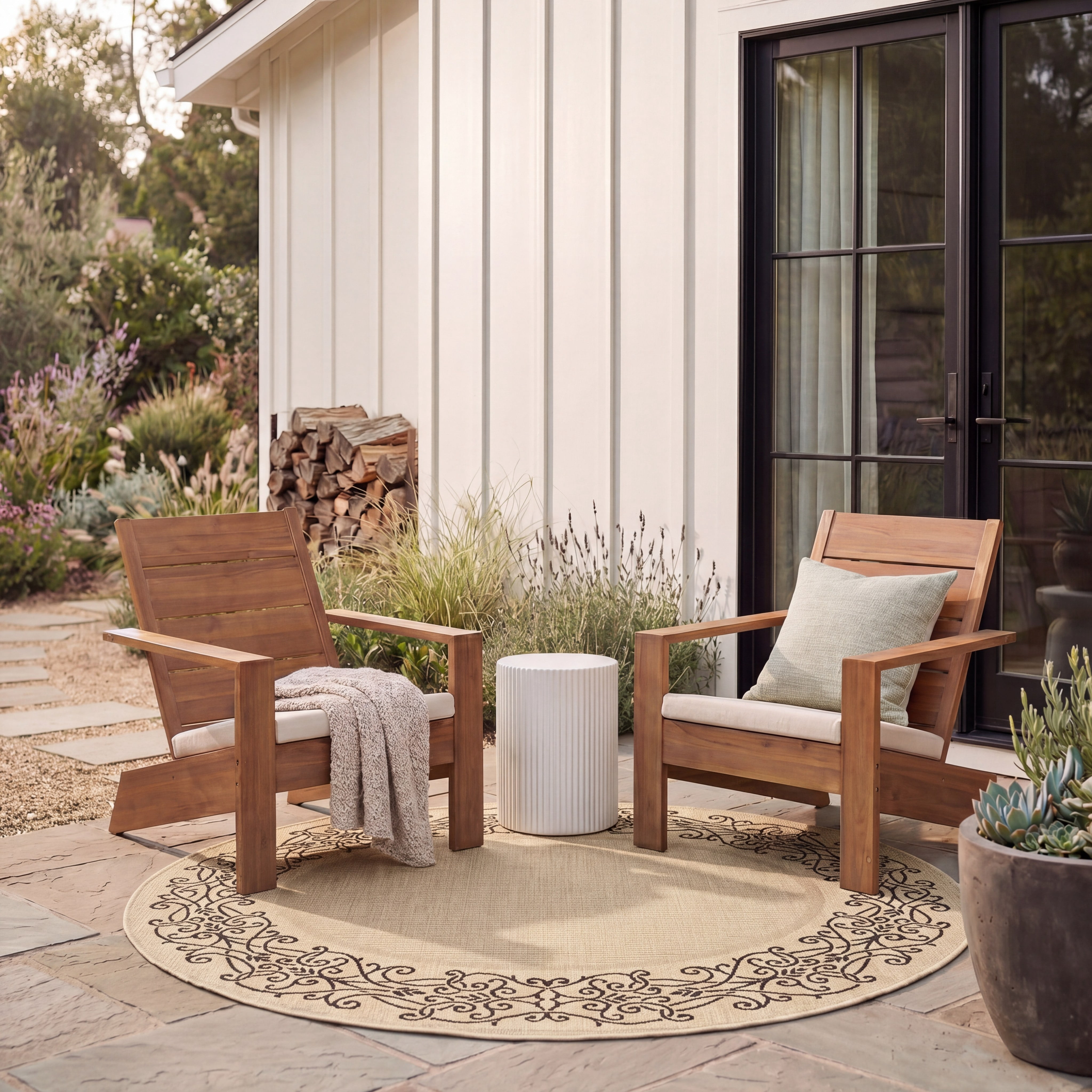 Safavieh Courtyard Ellie Oriental Indoor/Outdoor Area Rug, Sand/Black, 7'10" x 7'10" Round