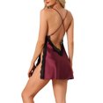 thumbnail image 3 of INSPIRE CHIC Women's Lace Nightie Plunging V-Neck High Slit Slim Fit Chemise S Rose Red, 3 of 6