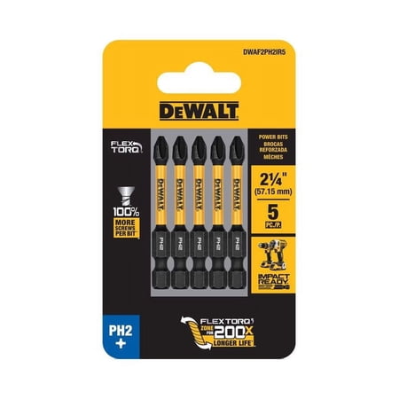 UPC: 0885911344579 | DeWalt Flex Torq Phillips Screwdriver Bit Steel 5 pc
