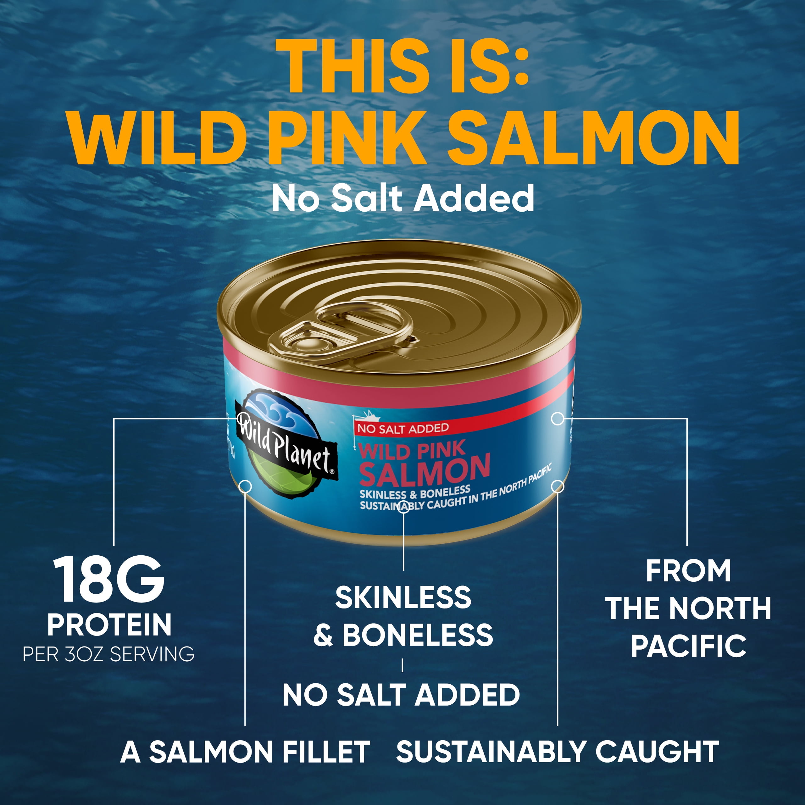 (4 pack) Wild Planet North Pacific Wild Caught Pink Salmon, No Salt Added, 6 oz Can