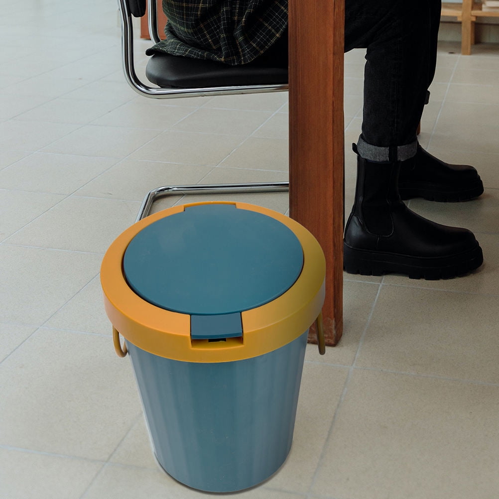 IBASETOY Plastic Wastebasket with Lid Small Household Trash Can for Bedroom Bathroom
