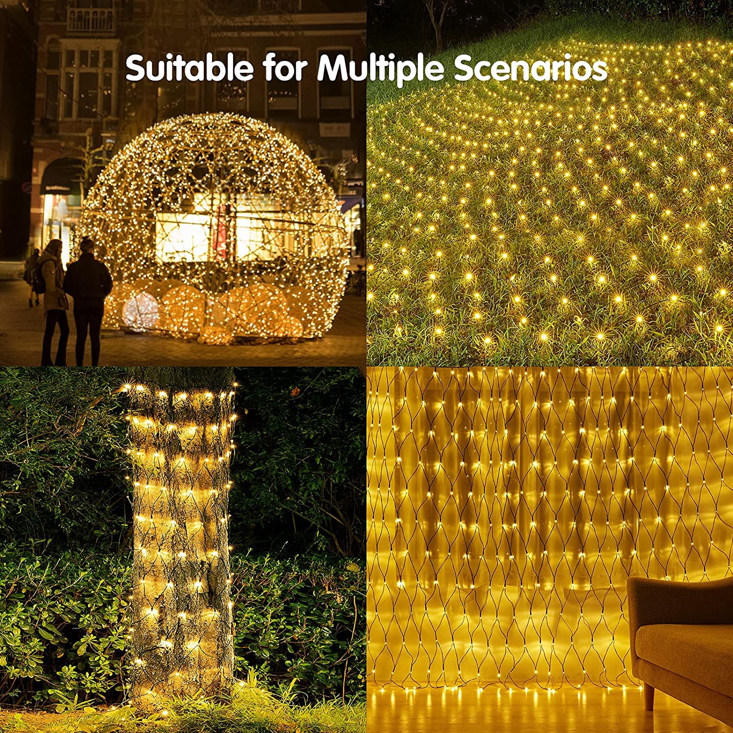 Christmas Net Lights 96 LED 5ft x 5ft Outdoor Christmas Bush Lights with 8 Modes, Connectable, Waterproof and Durable for Trees, Bushes, Christmas Decorations, Warm White