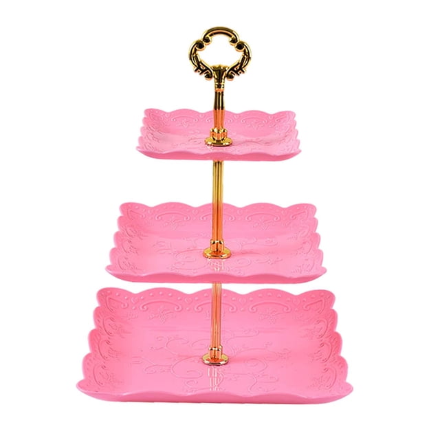 DOLITY Cupcake Stand 3 Tiers Serving Tray Decor Candy Display Plate Dessert Stand Cookie Tray Rack for Birthday Thanksgiving Pink