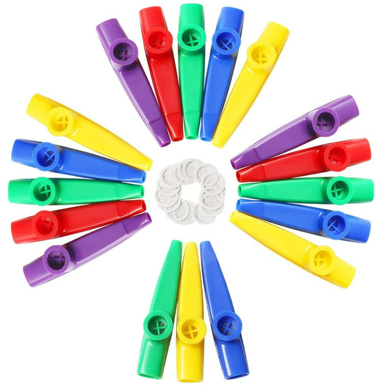 18 Pcs Kids Kazoos, Plastic Kazoo with 20 Pcs Kazoo Flute Diaphragms Kazoos  Musical Instruments for Gift Prize and Party Favors