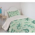 thumbnail image 2 of Ambesonne African Quilted Coverlet 2 Pcs, Exotic Lizard Reptile, Twin Size, Green Mint, 2 of 5