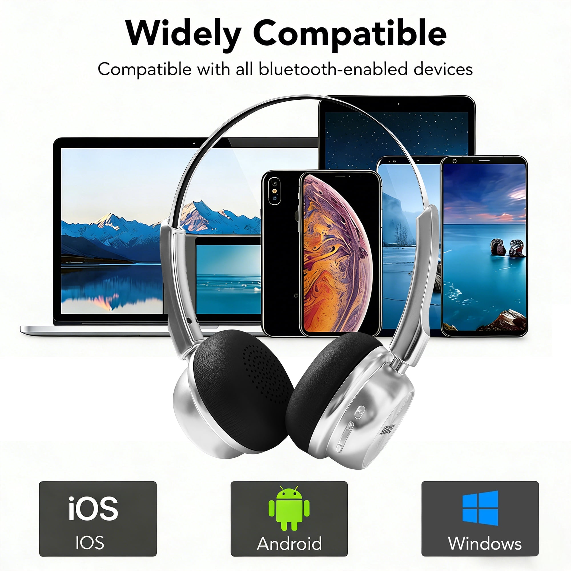 AKKHOO Wireless Retro On-Ear Headphones, Bluetooth 5.4 with ENC Noise Cancelling Mic, 10H Playtime, Lightweight Comfortable Portable Headset for Travel, Work, Commute, Office, Daily Use, Gift