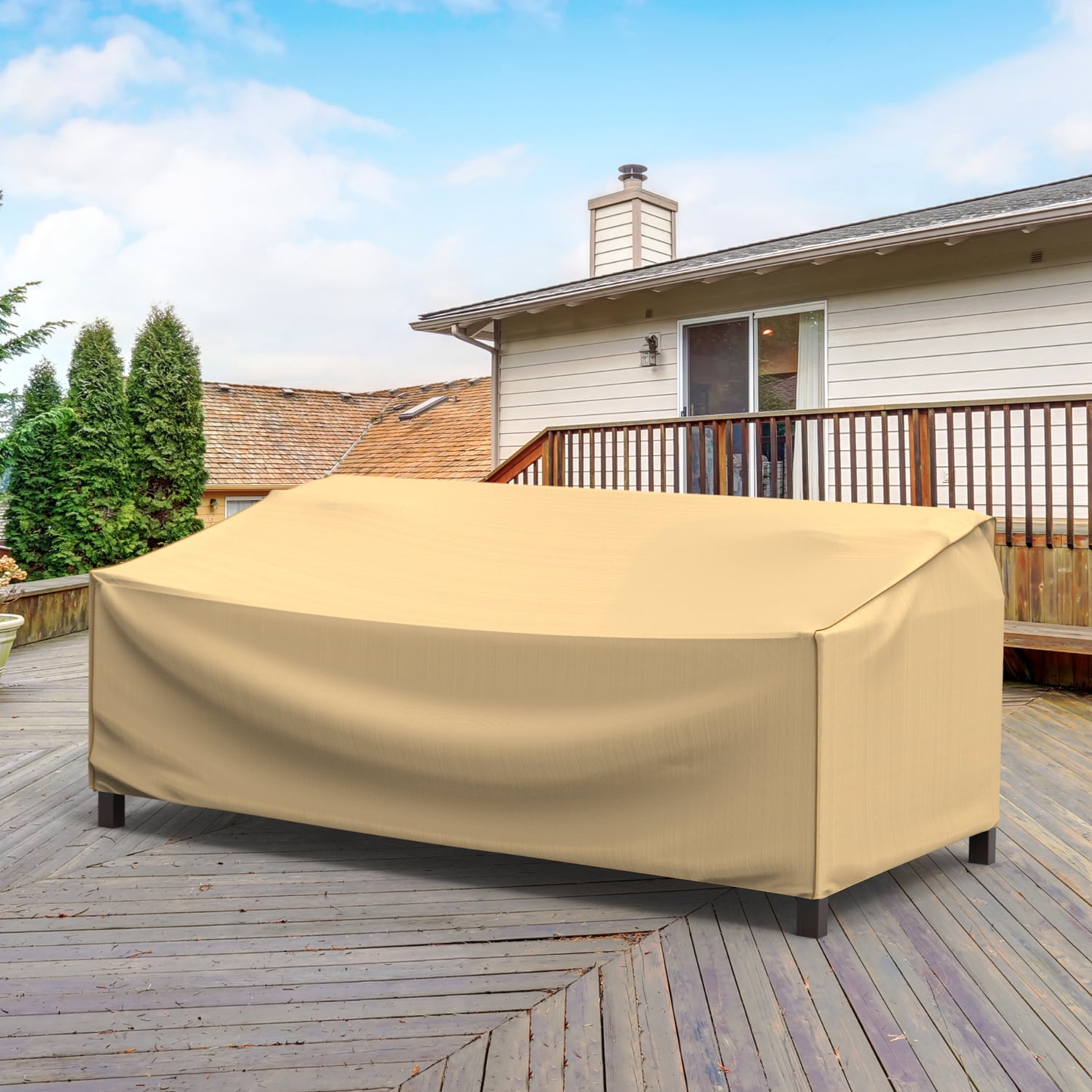 Budge Large Tan Patio Loveseat Cover, NeverWet® Savanna