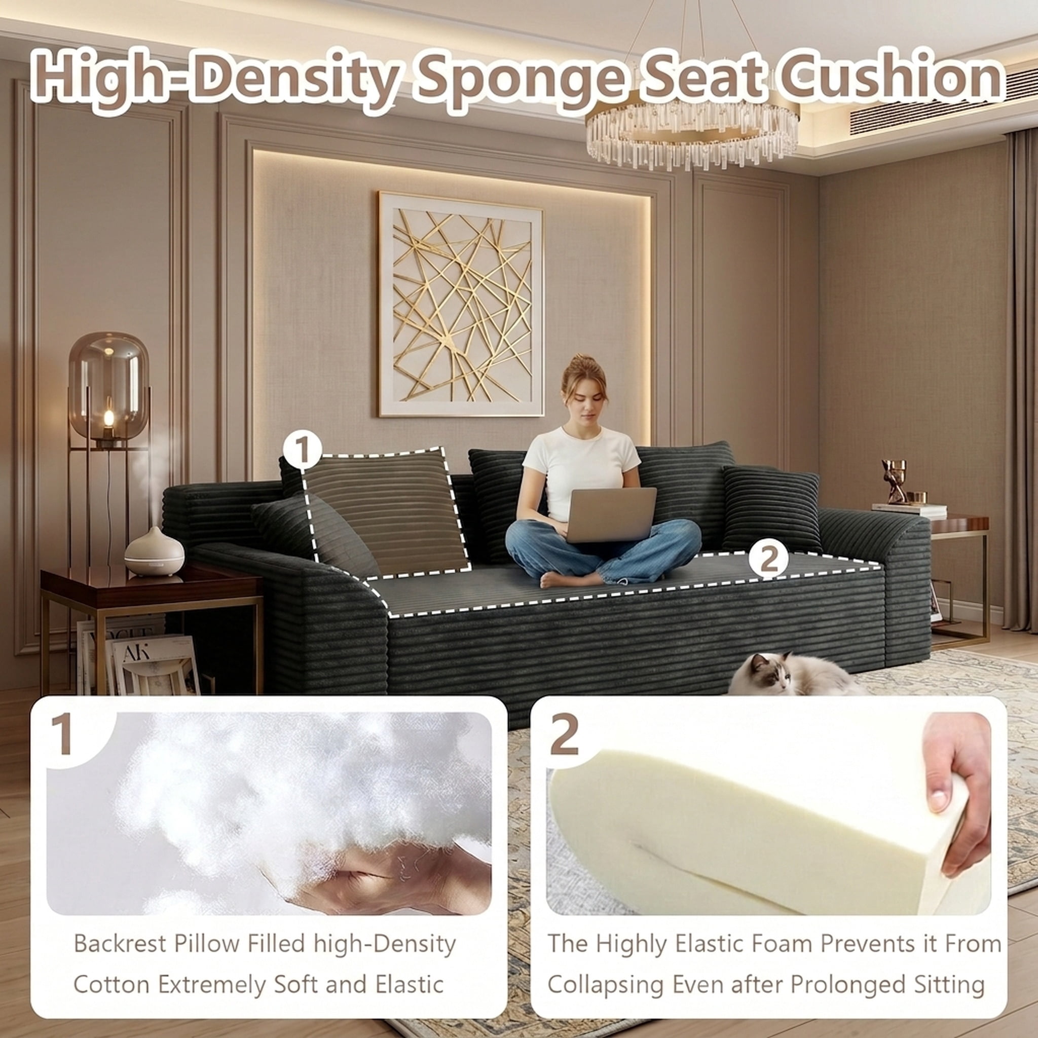 71" Modern Corduroy Small Loveseat, Cloud Memory Foam Compressed Couch in a Box, Boneless Space-Saving Sofa for Living Room Bedroom Apartment, No Assembly