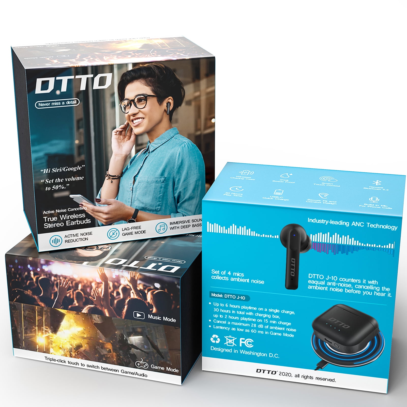 DTTO Bluetooth 5.2 Earphones with Wireless Charging Case, IPX8 Sweatproof In-Ear Earbuds for Sports, Black