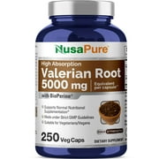 NusaPure Valerian Root 5,000mg Veggie Capsules with Bioperine - 250 Capsules (Vegan, Non-GMO, Gluten-Free), Dietary Supplement for Unisex Adult Health & Wellness