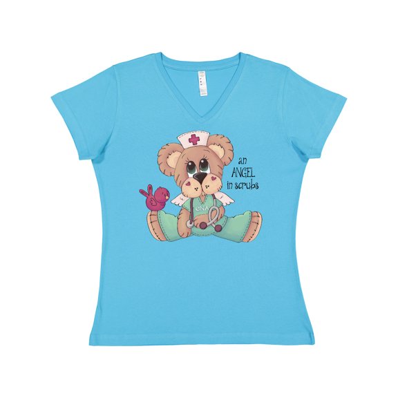 Inktastic CNA an Angel in Scrubs Teddy Bear Women's V-Neck T-Shirt