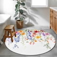 thumbnail image 4 of Area Rug 48in, Spring Colorful Flower on White Floor Carpet Living Room Rug, Watercolor Swirling Leaf Non-Slip Welcome Mat Indoor Rugs for Bedroom Dining Room, 4 of 9