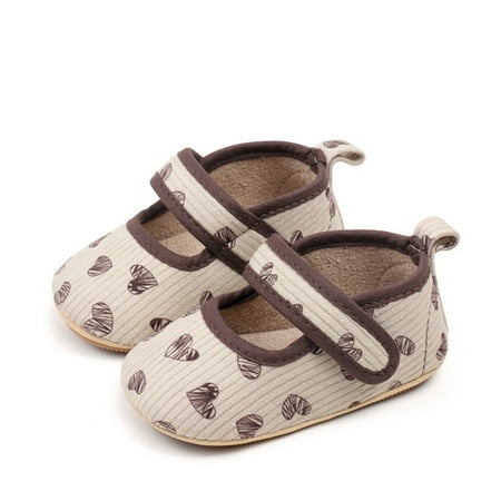 Mildsown Baby Girls Mary Jane Flats Classic Heart Print Dress Shoes Non-Slip