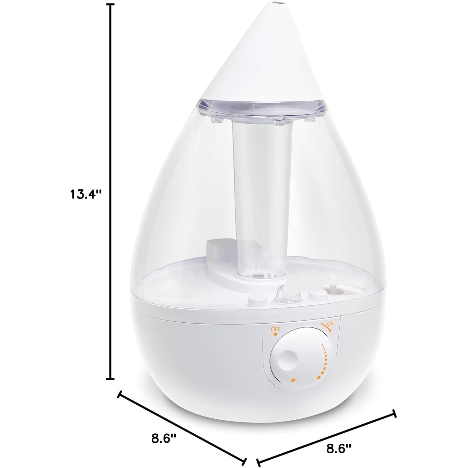 White Teardrop Ultrasonic Cool Mist Humidifier, 1 Gallon Auto Shut-Off for Large Room, Baby Nursery, Bedroom Office, Clear & White