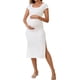thumbnail image 1 of INSPIRE CHIC Vestidos de maternidad divididos para el Día de la Madre para mujeres, vestidos ajustados con fruncidos de punto acanalado, vestido de embarazo para sesión de fotos, blanco mediano, 1 of 6