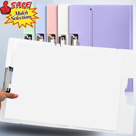 Qocolcyl Under 5$ File Folder Document Folders, A3 Size Plastic Document Holder with Metal Clip, Pastel Frosted Hard Portfolio Folder for Office Classroom Drawing Exam Paper Contract Storage,White