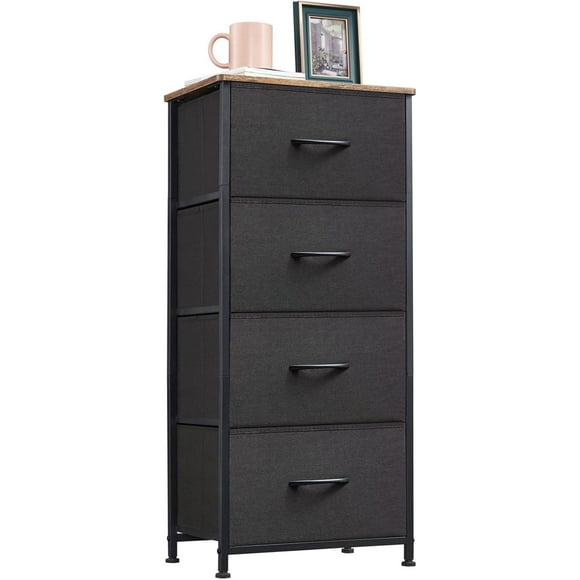 Tall Dresser for Bedroom, 4 Drawer Storage Organizer Chest of Drawers with Removable Fabric Bins - White Leather