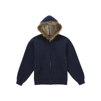 Supreme Men's Leather Applique Zip Up Hooded Sweatshirt Black