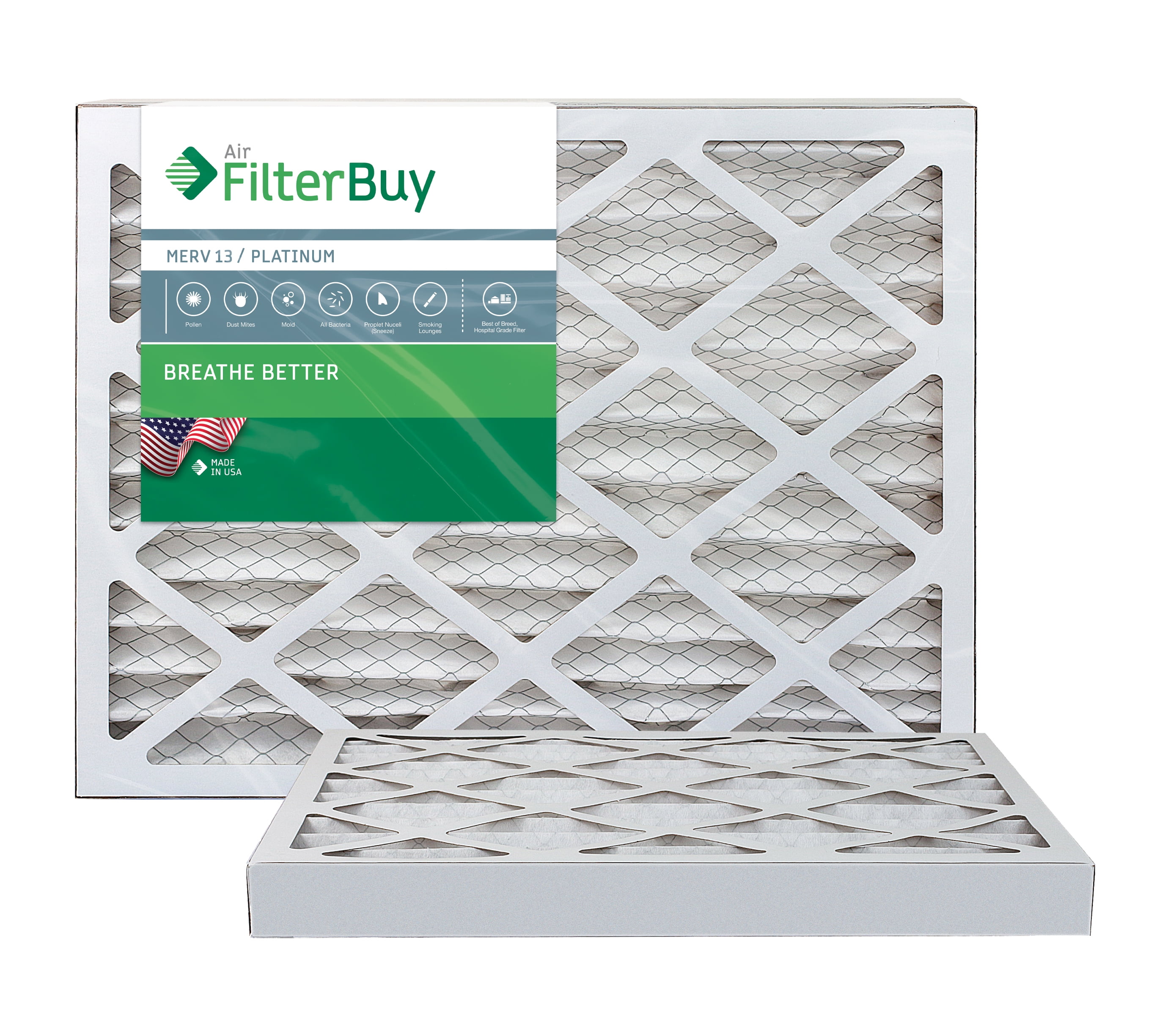 FilterBuy 16x30x2 MERV 13 Pleated AC Furnace Air Filter, (Pack of 2