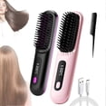 thumbnail image 1 of Cepillo alisador de pelo inalámbrico con cerdas calefactables, 2 en 1, alisador y rizador para todo tipo de cabello, negro y rosa., 1 of 5