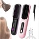 thumbnail image 1 of Cepillo alisador de pelo inalámbrico con cerdas calefactables, 2 en 1, alisador y rizador para todo tipo de cabello, negro y rosa., 1 of 5