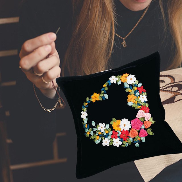 Fundas de almohada Kits Costura Funda de almohada Costura Artesanía Arrancador Sin terminar DIY Adultos Principiantes Decoración del estiloD Baoblaze Kits de almohadas bordadas