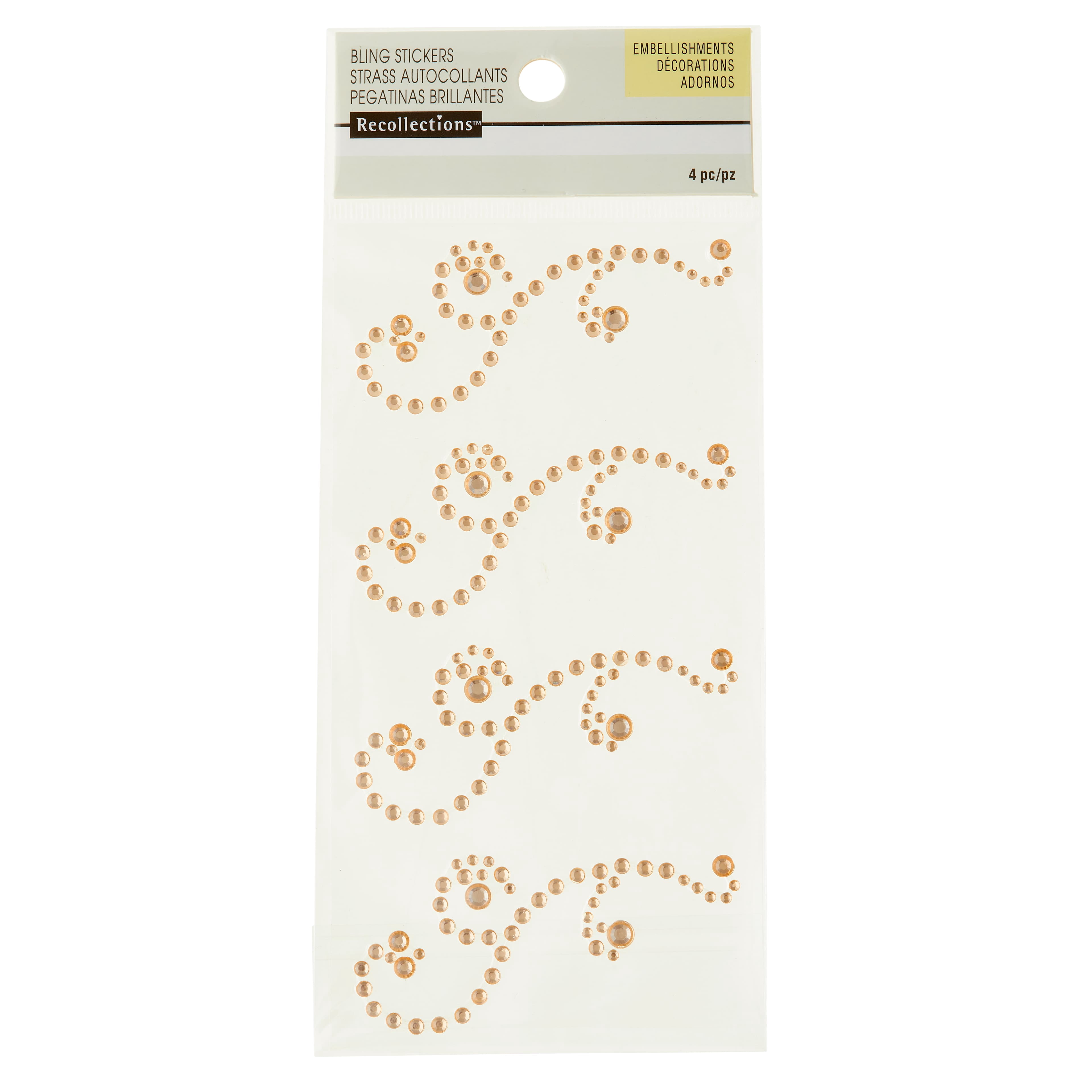 Recollections Gold Rhinestone Flourish Stickers, 12 Packs: 4 ct. (48 total)
