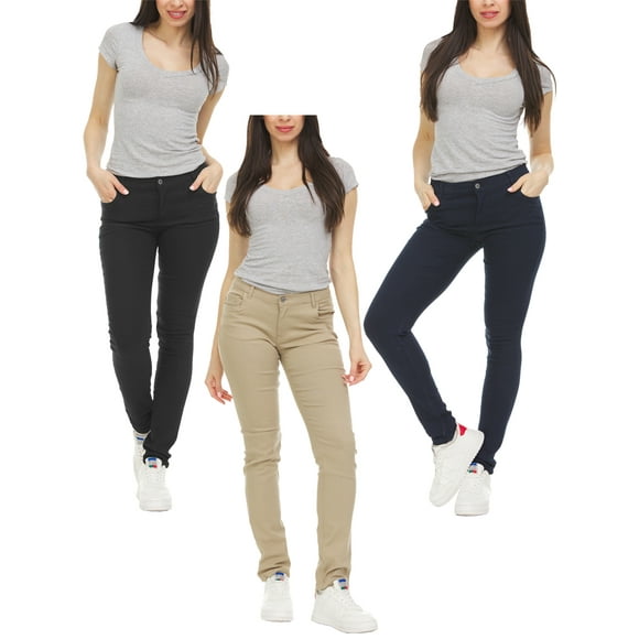 3-Pack Women's Super Stretchy Skinny Fit 5-Pocket Uniform Work Soft Chino Pants