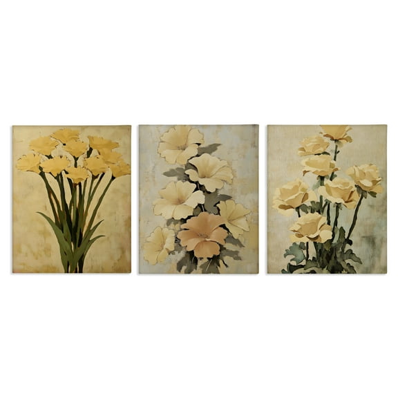 Stupell Industries Vintage Yellow Daffodils & Roses Floral Painting Wrapped Canvas Canvas Art Print Wall Art, 11 x 14, Set of 3