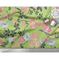 thumbnail image 3 of Soimoi Green polyester Crepe Fabric Leaves & Peach Floral Watercolor Printed Fabric 1 Yard 52 Inch Wide, 3 of 3