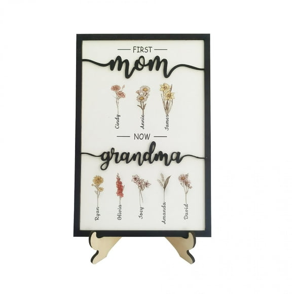 NICEGOU Mothers Day Gifts For Mom, Grandma Gifts, Month Flower Wood Plaque With Stand, Personalized Grandma Birthday Gifts From Grandkids 10x15in