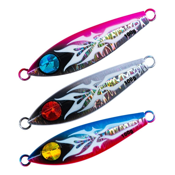 Goture 3Pcs Lead Jigs Fishing Lures Saltwater 80g/100g/150g/200g 3D Lifelike Eyes Sinking Sea Fishing Lures Mixed Colors with Assist Hooks