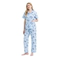 thumbnail image 4 of GLOBAL Women 100% Cotton Button Down Short Sleeve Top & Long Pants Summer Pajama Set with Pockets, 2-Piece, Sizes S to 3XL, 4 of 6