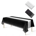 thumbnail image 2 of 1 Pack Plastic Table Cloth Cover + 1 Pack Satin Table Runner for Parties  Disposable Tablecloth for Rectangle Tables  Birthday Wedding Graduation Mather Valentine‘s Day Christmas Party Su, 2 of 8