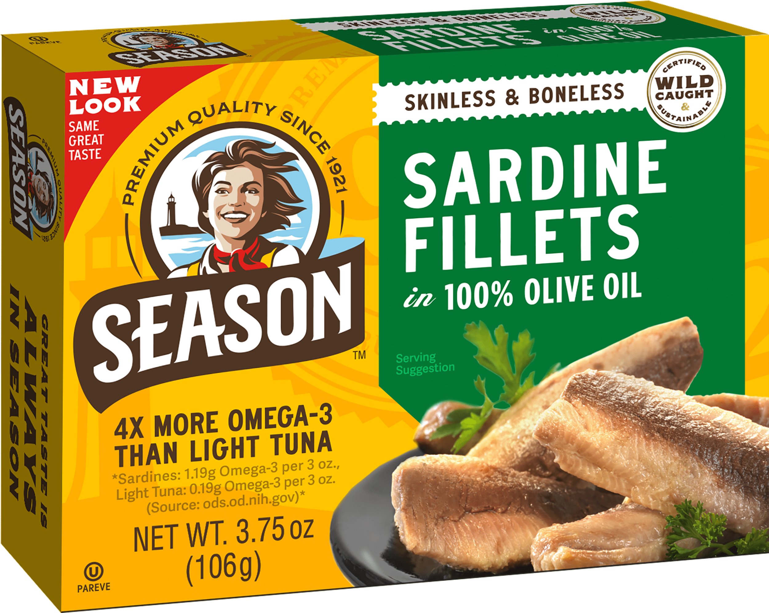 (12 pack) Season Sardines in Pure Olive Oil, 3.75 oz Can