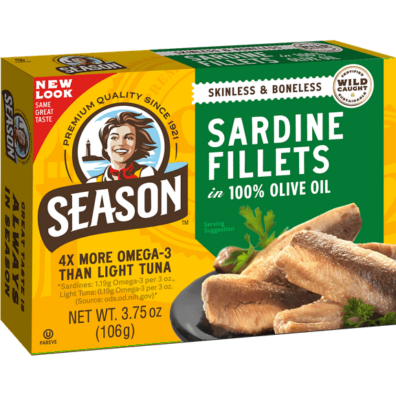 Season Sardines in Pure Olive Oil, 3.75 oz Can