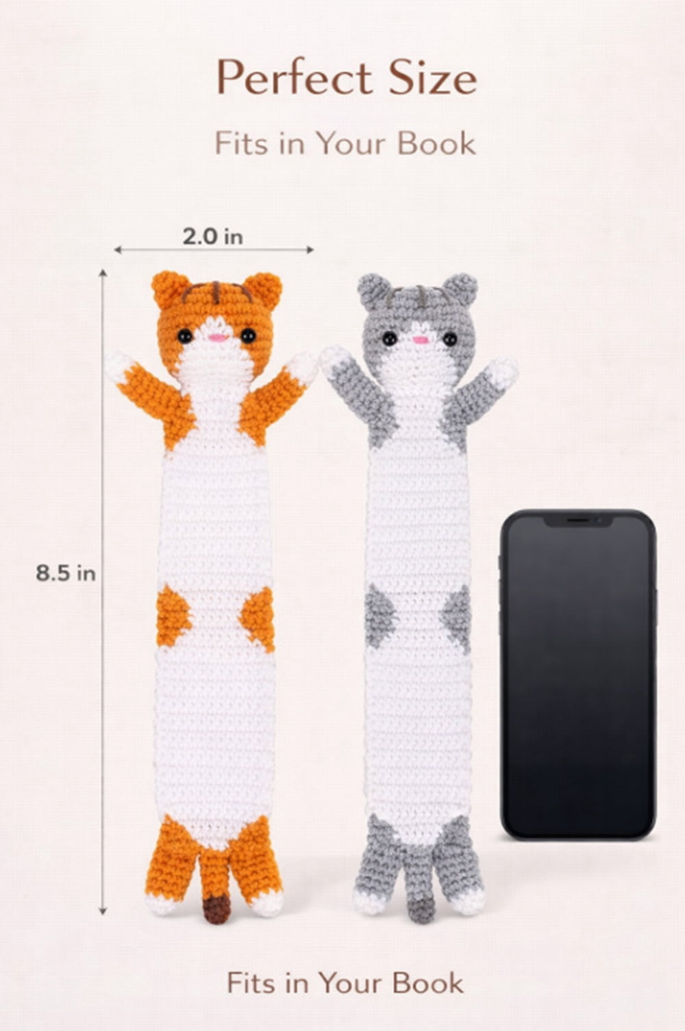 2 Pack Long Cat Bookmark Crochet Kit for Beginners, Cat Amigurumi Starter Set with Step by Step Video Tutorials, TIKA