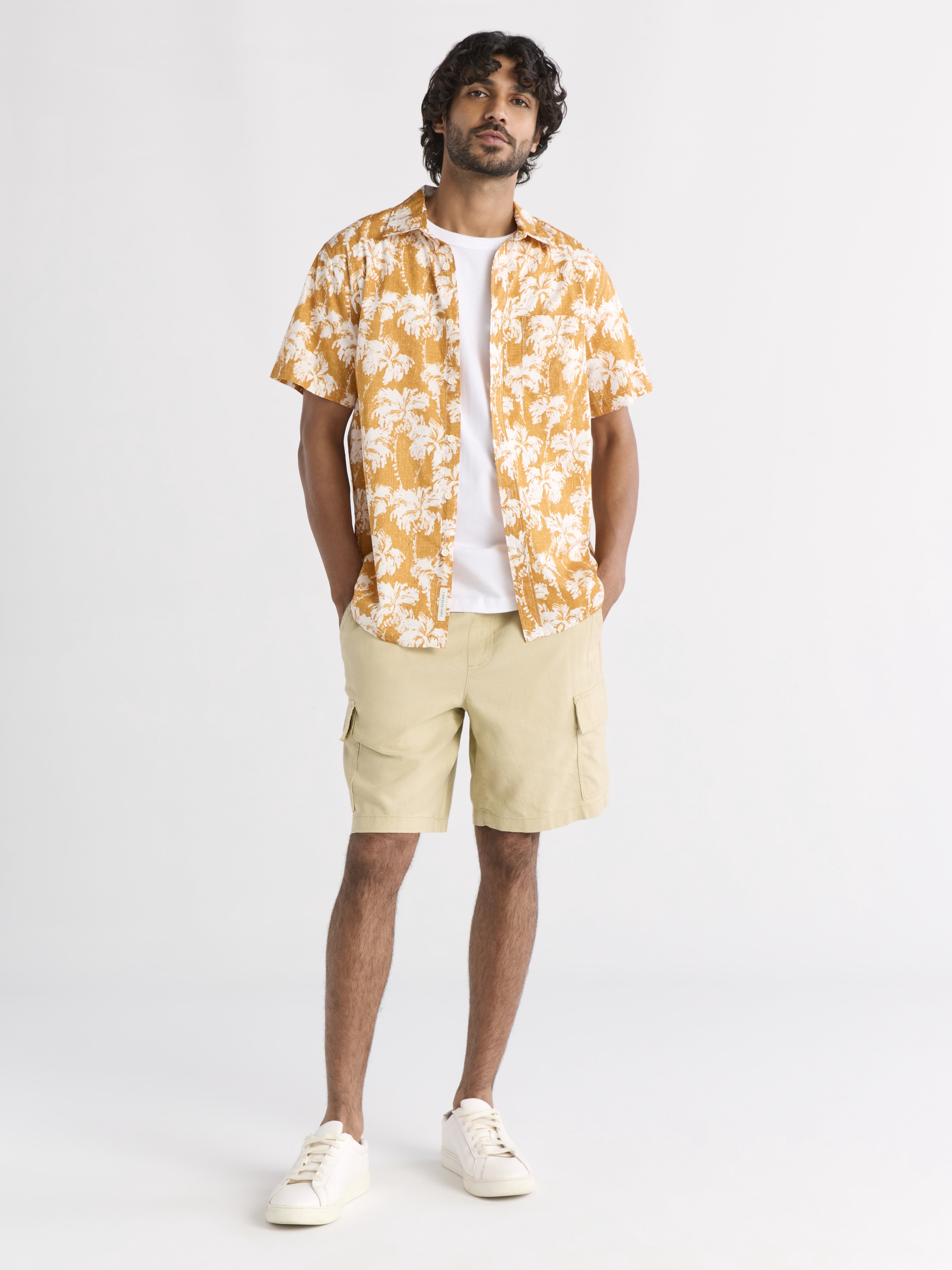 Free Assembly Men's Print Poplin Shirt with Short Sleeves, Sizes XS-3XL
