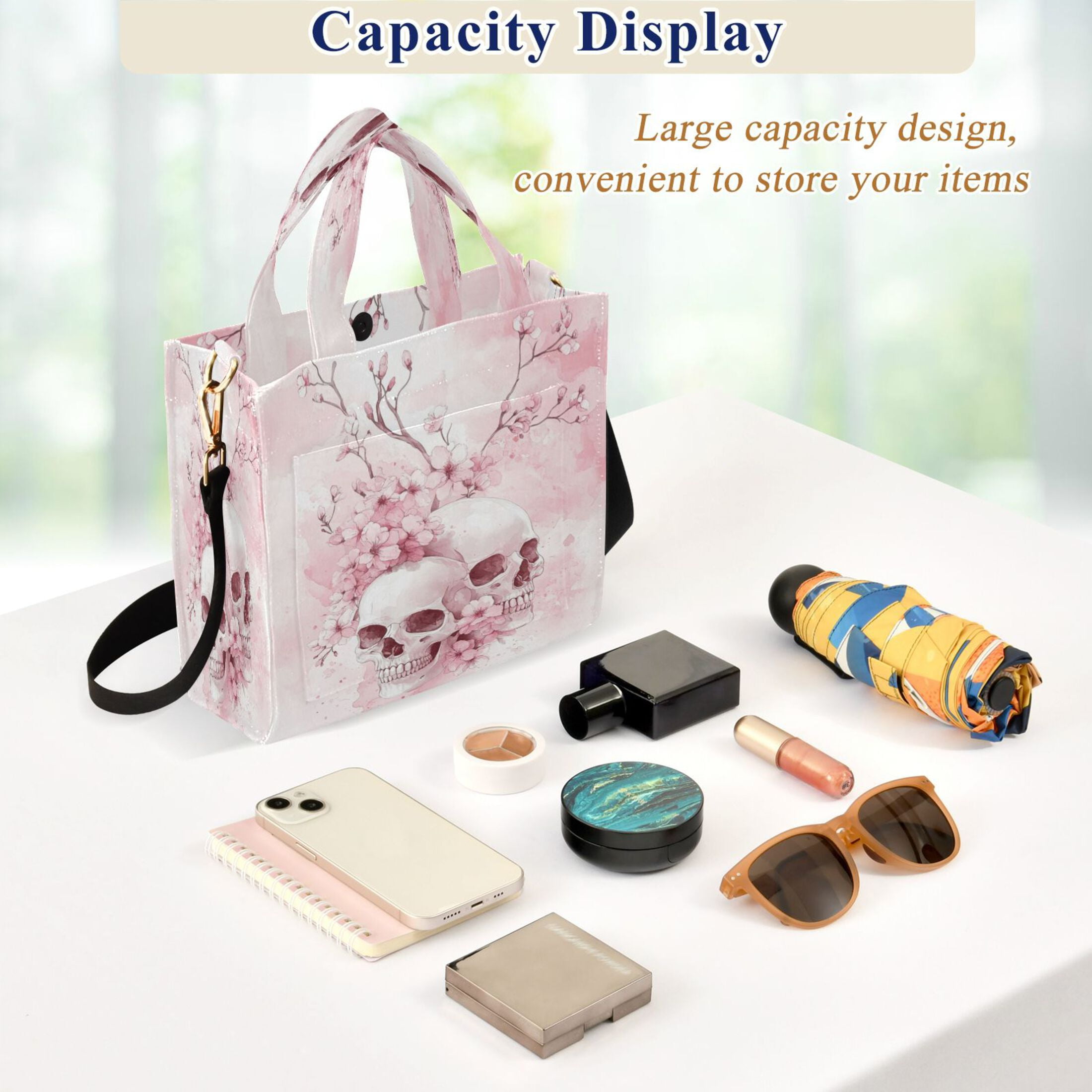 Wobogo Pink Skulls Corduroy Tote Bag for Women Travel Crossbody Bag Purse Women Shoulder Bags Work Handbags Daily Commuter Bag 13.7×12.2inch