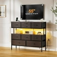 thumbnail image 4 of Wubio Dresser TV Stand with Charging Station and LED Lights, 55” TV Stand Entertainment Center with 9 Drawers, Steel Frame, Large Storage Chest of Drawers for Bedroom, Living Room, Brown, 4 of 8