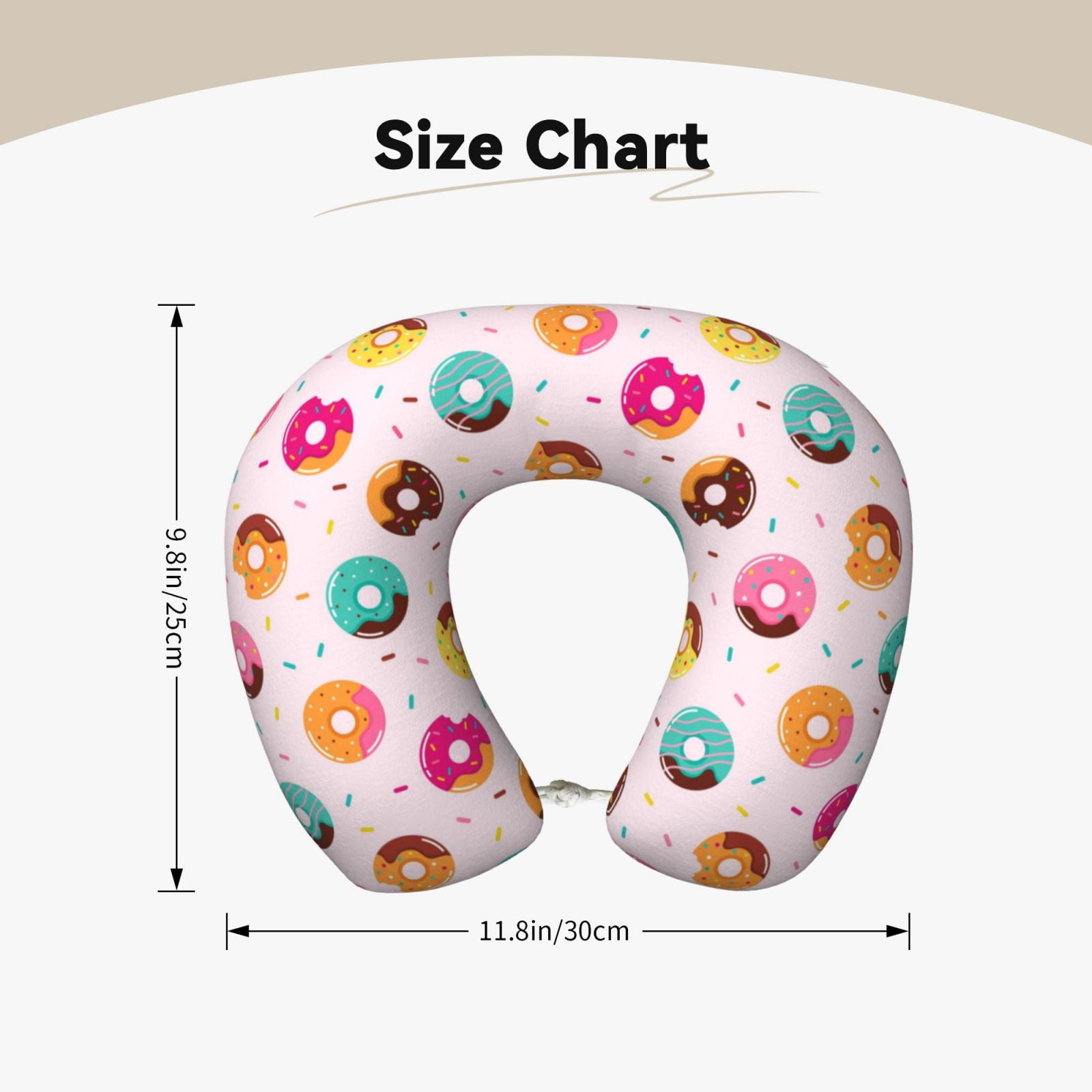 Xecao Donut Print Memory Foam Cervical Neck Pillow Versatile U-Shaped Pillows for Home,Office,Camping,Travelling,Soft Washable Cover