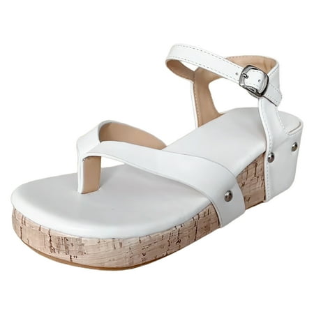 

PEASKJP Women Sandals Women s Cute Open Toes One Band Ankle Strap Flexible Summer Flat Sandals (White 7.5)