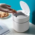 thumbnail image 3 of Mini bote de basura de plástico moderno con tapa - Papelera para tocador de baño, escritorio, mesa o mesa de café - 2 litros (prensa cuadrada - blanco), 3 of 5