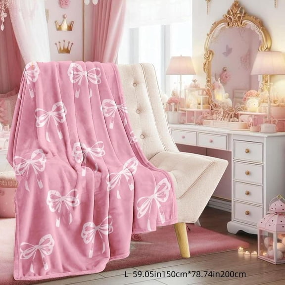 Bow Pattern Blanket, Soft Flannel Blanket, Lightweight Throw Blanket, Air-conditioned Room Blanket, Warm Nap Blanket for Home Office Travel